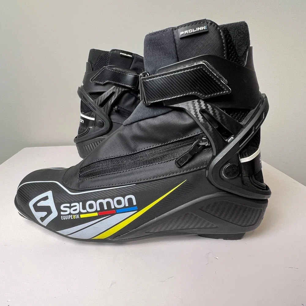 Salomon Equipe 8 SK Prolink Cross Country Skate Ski Boots Mens 11 Black Nordic